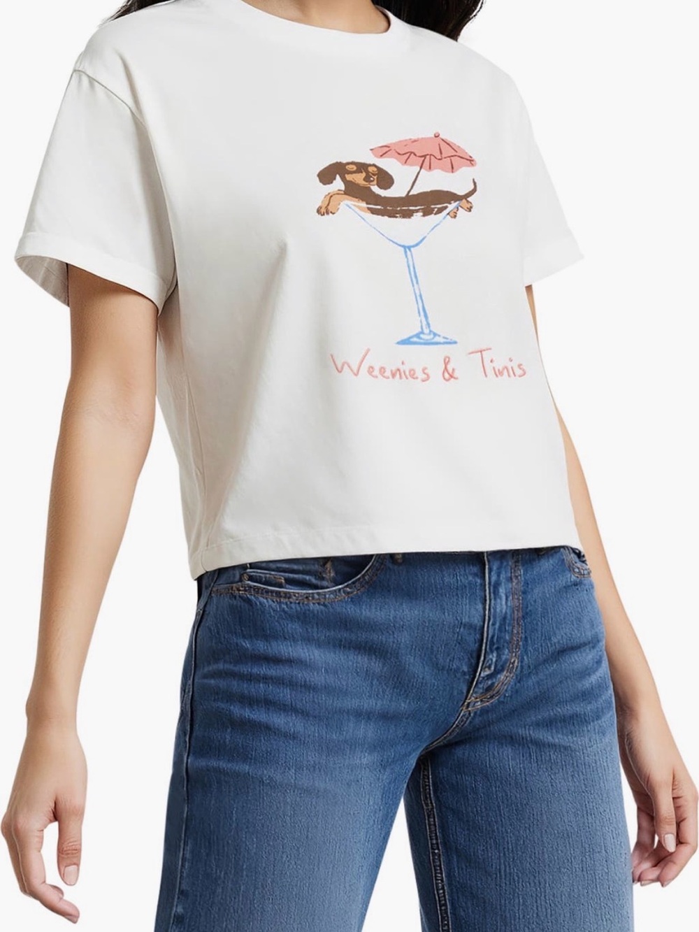 NWT WILDFOX Casual White Graphic Tee - Weenies & Tinis 🍸🐶